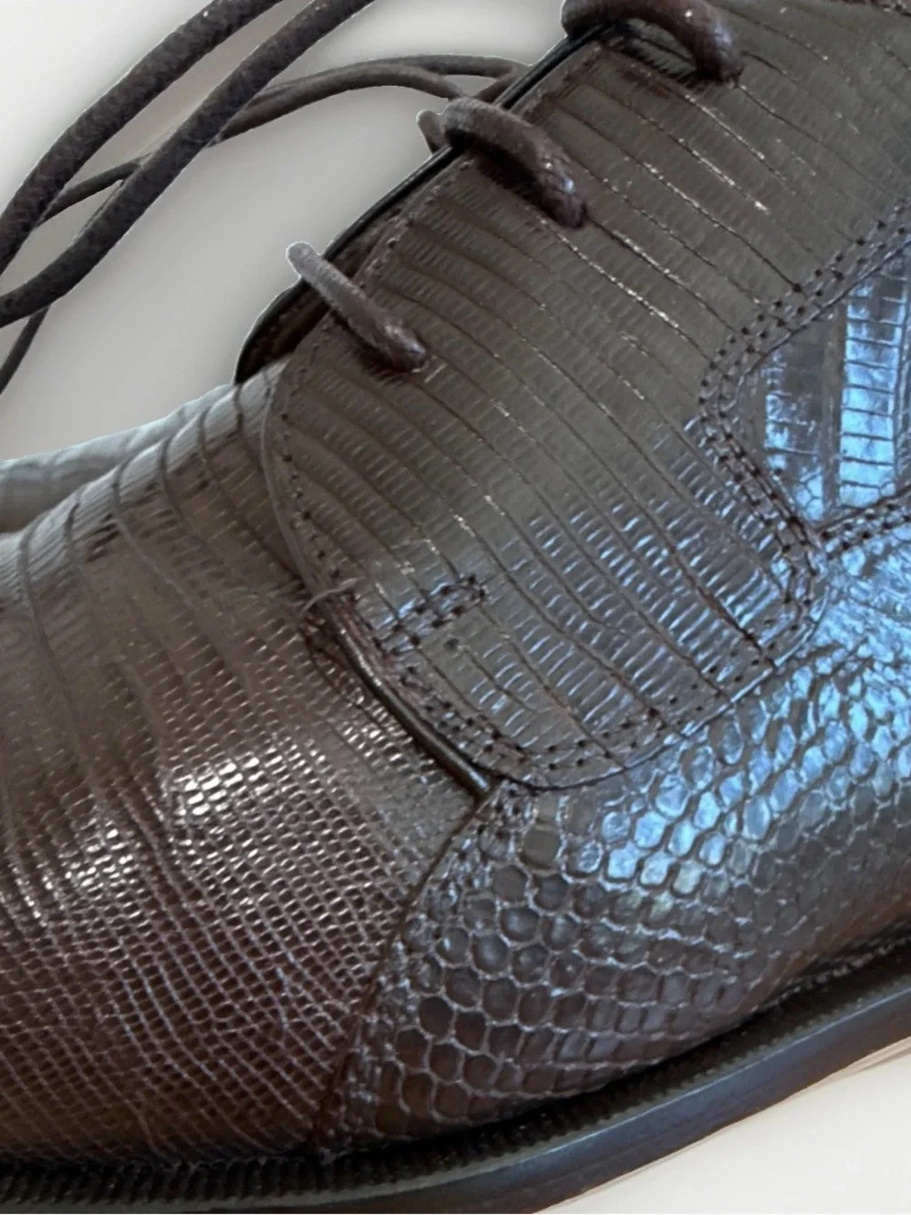 Traversi Vintage Handmade in Italy Genuine Teju Lizard 3-Eyelet Derby Dress Shoe